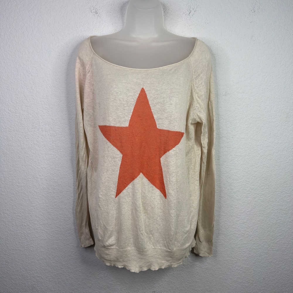 Seaton Star Sweater Womens S Beige Linen Blend Knit Coastal Preppy Layering Boho